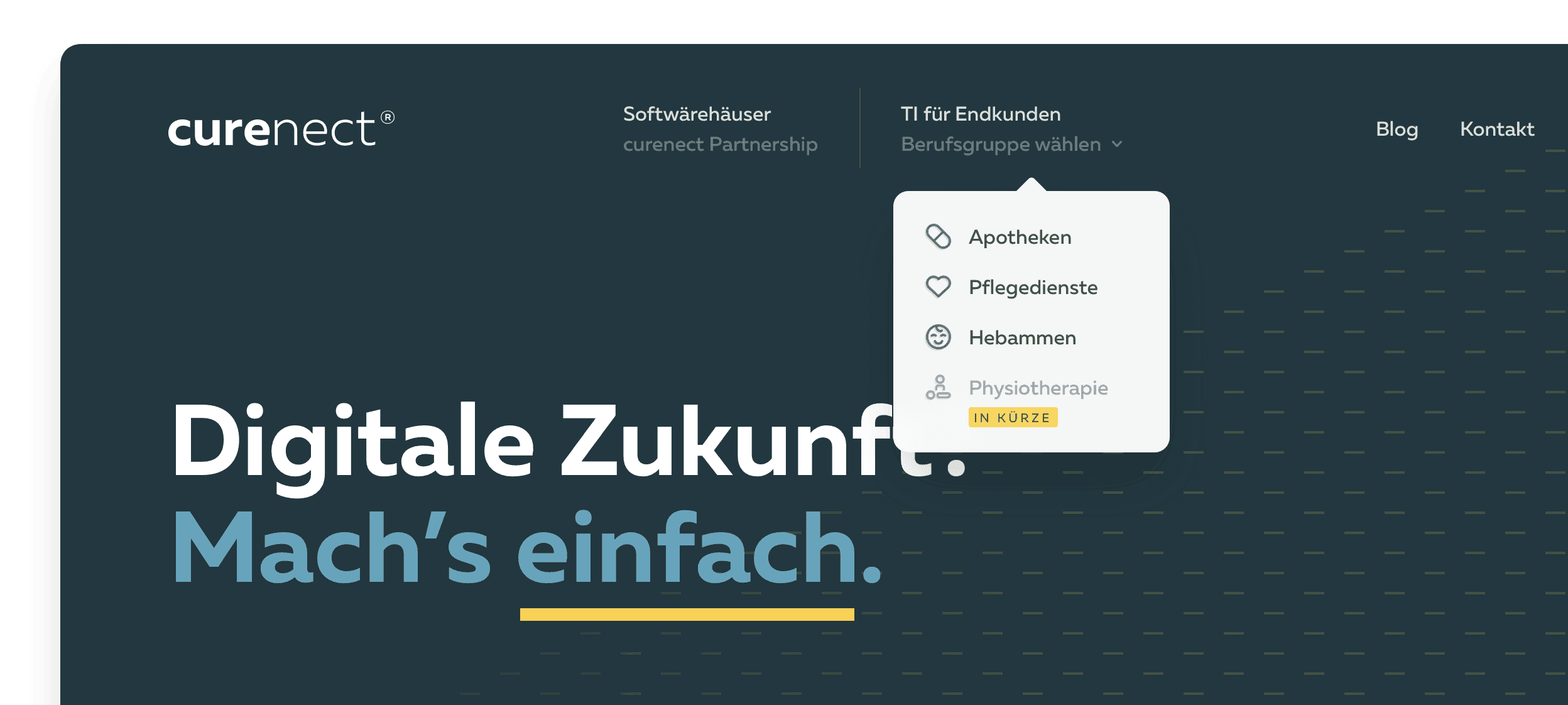 Screenshot der curenect Website