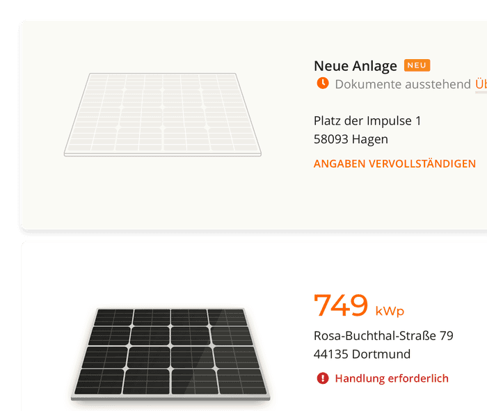 Übersicht über die Photovoltaik-Anlagen im Portal